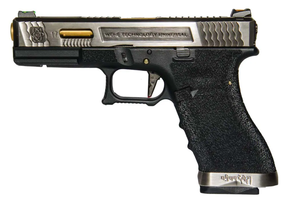 WE Пистолет Glock 17 G-Force, золоченный ствол, хром