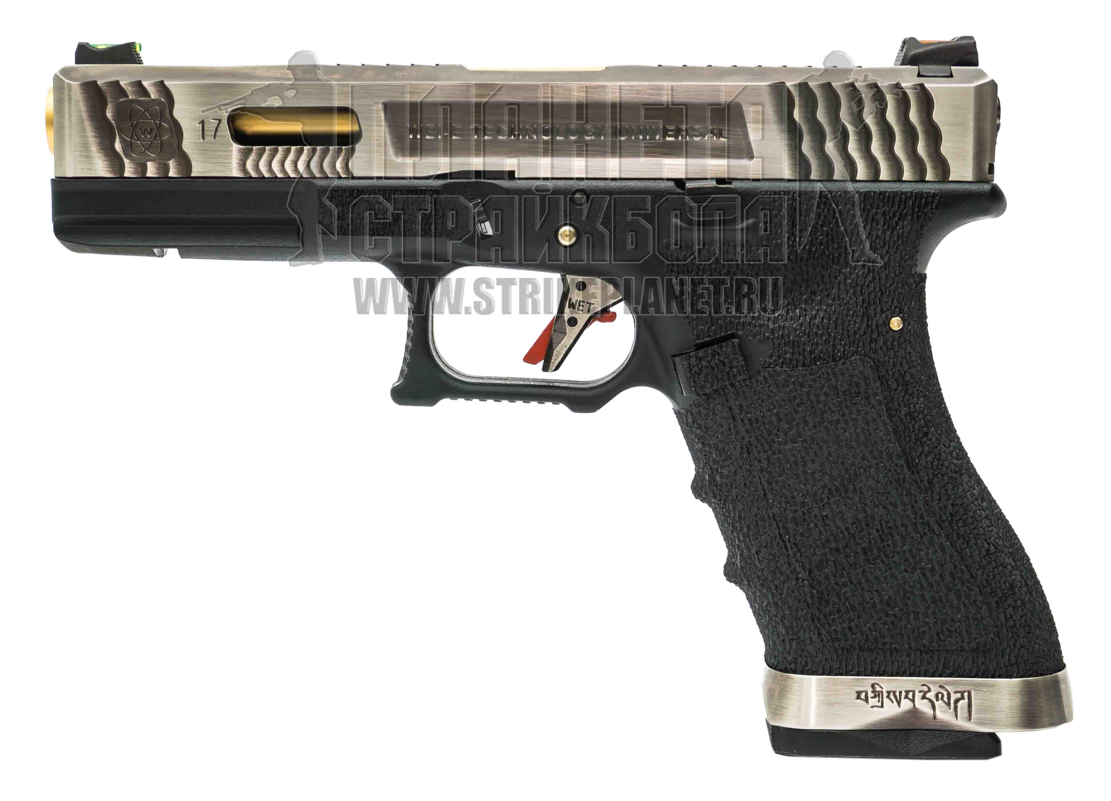 WE Пистолет Glock 17, G-Force, черный, позолоченный ствол, хром (we-g002wet-3)