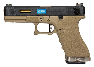фото детально пистолет we glock 18 g-force tan золоченный (we-g002wet-6) интернет-магазин "Планета страйкбола"
