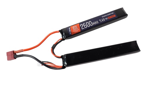 детальное фото для раздела Аккумулятор BlueMax LiPo 7.4В, 2600мАч, 30С, 2 лепестка Т-разъем интернет-магазин "Планета страйкбола»
