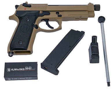 KJW Пистолет Beretta M9A1, greengas, tan, резьба глушителя
