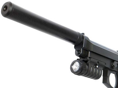 KJ Works Пистолет Beretta M9 с глушителем и фонарем
