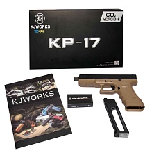 KJW Пистолет Glock 17, CO2, резьба под глушитель, tan (kp-17-tbc.co2-tan)