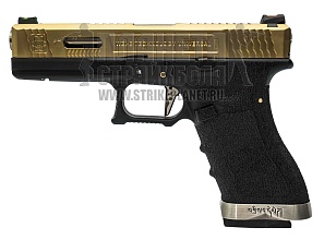 фото детально we пистолет glock 17 g-force, черный, позолоченный слайд, шахта, titanium version (we-g001wet-tg-g17a) интернет-магазин "Планета страйкбола"