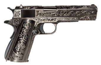 Пистолет WE Colt 1911 Silver [Inca Warrior Engraving] greengas (we-e012-box)