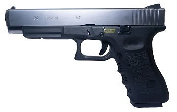 фото детально we пистолет glock-34 gen3, металл слайд, хромированный (we-g008a-sv) интернет-магазин "Планета страйкбола"