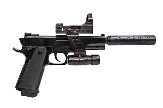 Пистолет Galaxy Colt 1911 с фонарем, коллиматором и глушителем (g053a)