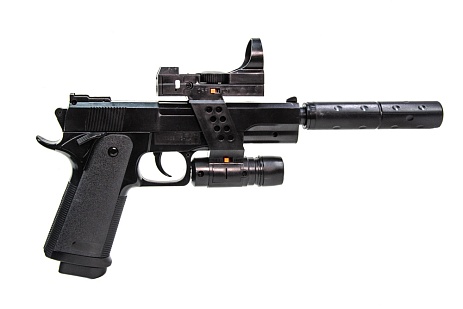 Пистолет Galaxy Colt 1911 с фонарем, коллиматором и глушителем (g053a)