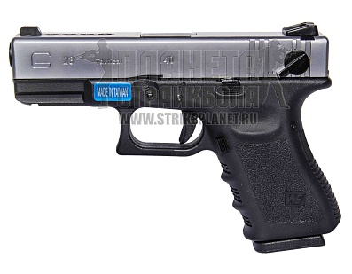 фото детально we пистолет glock 23, gen.3, greengas, хром (we-g004a-sv) интернет-магазин "Планета страйкбола"