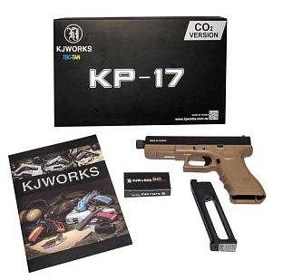 KJW Пистолет Glock 17, CO2, резьба под глушитель, tan (kp-17-tbc.co2-tan)