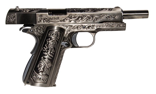 Пистолет WE Colt 1911 Silver [Inca Warrior Engraving] greengas (we-e012-box)