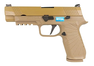 фото детально we пистолет sig sauer f17v2, greengas, tan (we-f007-tan) интернет-магазин "Планета страйкбола"