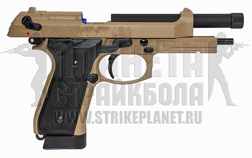 KJW Пистолет Beretta M9A1 CO2 GBB, TAN, рельса, резьба для глушителя
