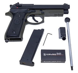 KJW Пистолет Beretta M9A1 Rail, greengas, олива