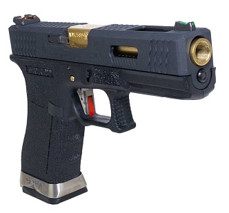 WE Пистолет Glock 18, G-Force, черная рамка, черный слайд, золоченный ствол (we-g002wet-1)