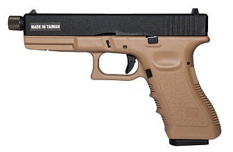 фото детально kjw пистолет glock 17, co2, резьба под глушитель, tan (kp-17-tbc.co2-tan) интернет-магазин "Планета страйкбола"
