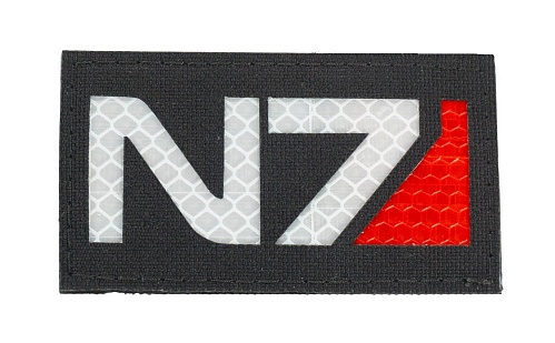 детальное фото Нашивка Strike "Mass Effect. N7 Светоотражающий" 50х90 мм, черный, лазерная резка интернет-магазин "Планета страйкбола"