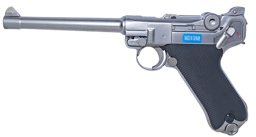 фото детально we пистолет luger 'parabellum' p08 6", хром (we-p005) интернет-магазин "Планета страйкбола"