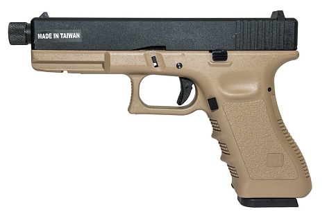 фото детально kjw пистолет glock 17, грингаз, tan, резьба под глушитель (kp-17-tbc.tan) интернет-магазин "Планета страйкбола"