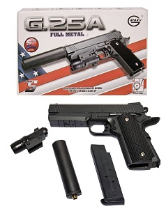 Galaxy Пистолет Colt 1911 4.3 с глушителем, спринг (g25a)