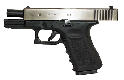 WE Пистолет Glock 19 Gen.3, металл слайд, хром