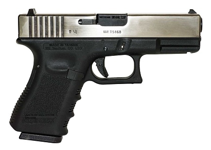 WE Пистолет Glock 19 Gen.3, металл слайд, хром
