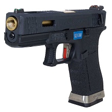 WE Пистолет Glock 18, G-Force, черная рамка, черный слайд, золоченный ствол (we-g002wet-1)