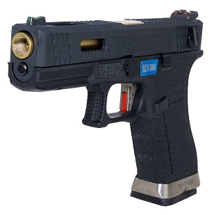 WE Пистолет Glock 18, G-Force, черная рамка, черный слайд, золоченный ствол (we-g002wet-1)