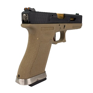 WE Пистолет Glock 17 G-Force, tan, черный слайд, золотой ствол (we-g001wet-6)