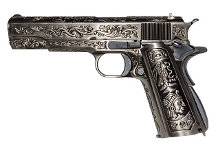 фото детально пистолет we colt 1911 silver [inca warrior engraving] greengas (we-e012-box) интернет-магазин "Планета страйкбола"