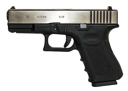 фото детально we пистолет glock 19 gen.3, металл слайд, хром интернет-магазин "Планета страйкбола"