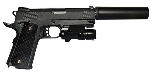 Galaxy Пистолет Colt 1911 4.3 с глушителем, спринг (g25a)