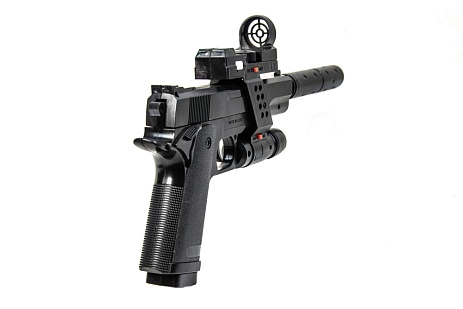 Пистолет Galaxy Colt 1911 с фонарем, коллиматором и глушителем (g053a)