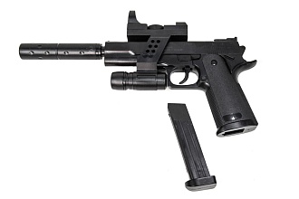 Пистолет Galaxy Colt 1911 с фонарем, коллиматором и глушителем (g053a)