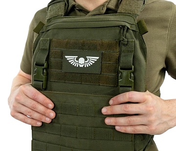 Нашивка Strike "Warhammer 40000. Astra Militarum / Астра Милитарум", 90х50 мм, олива, лазерная резка