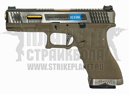 фото детально we модель пистолета glock 17 g-force, металл, tan, хром, золото интернет-магазин "Планета страйкбола"