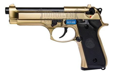 фото детально we пистолет beretta m92fs, greengas, золотой (we-m004) интернет-магазин "Планета страйкбола"