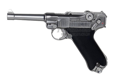 фото детально we пистолет luger 'parabellum' p08 4", хром (we-p004) интернет-магазин "Планета страйкбола"