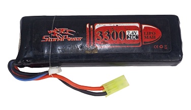 детальное фото для раздела Аккумулятор StormPower LiPo 7.4в, 3300мАч, 20С, блок-тип, взутый (Б/У) интернет-магазин "Планета страйкбола»