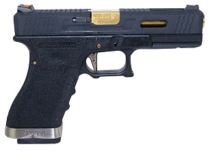 WE Пистолет Glock 18, G-Force, черная рамка, черный слайд, золоченный ствол (we-g002wet-1)