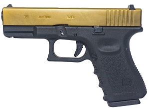 фото детально пистолет we glock 19 gen.3, металл слайд, золото (we-g003a-tg) интернет-магазин "Планета страйкбола"