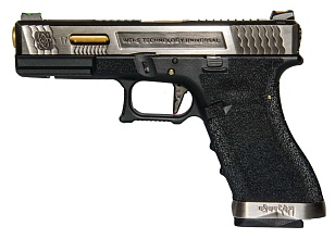 фото детально we пистолет glock 17 g-force, золоченный ствол, хром интернет-магазин "Планета страйкбола"