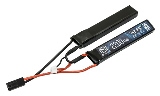 детальное фото для раздела Аккумулятор BlueMax LiPo 7.4В, 2200мАч, 20C, 2 лепестка интернет-магазин "Планета страйкбола»
