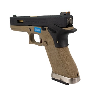 WE Пистолет Glock 17 G-Force, tan, черный слайд, золотой ствол (we-g001wet-6)