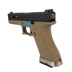 WE Пистолет Glock 17 G-Force, tan, черный слайд, золотой ствол (we-g001wet-6)