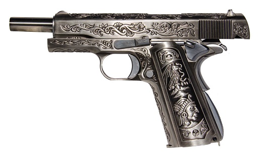 Пистолет WE Colt 1911 Silver [Inca Warrior Engraving] greengas (we-e012-box)