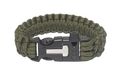 детальное фото Браслет из паракорда Outdoors Survival кресало и свисток олива (as-sl0011od) интернет-магазин "Планета страйкбола"