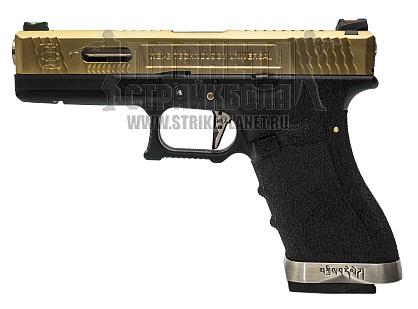 фото детально we пистолет glock 17 g-force, черный, позолоченный слайд, шахта, titanium version (we-g001wet-tg-g17a) интернет-магазин "Планета страйкбола"