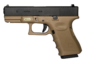 фото детально we пистолет glock 19 gen.3, greengas, tan (we-g003a-tan) интернет-магазин "Планета страйкбола"