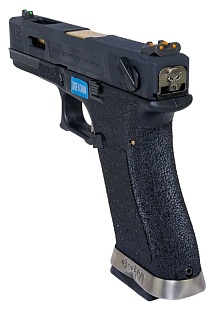 WE Пистолет Glock 18, G-Force, черная рамка, черный слайд, золоченный ствол (we-g002wet-1)